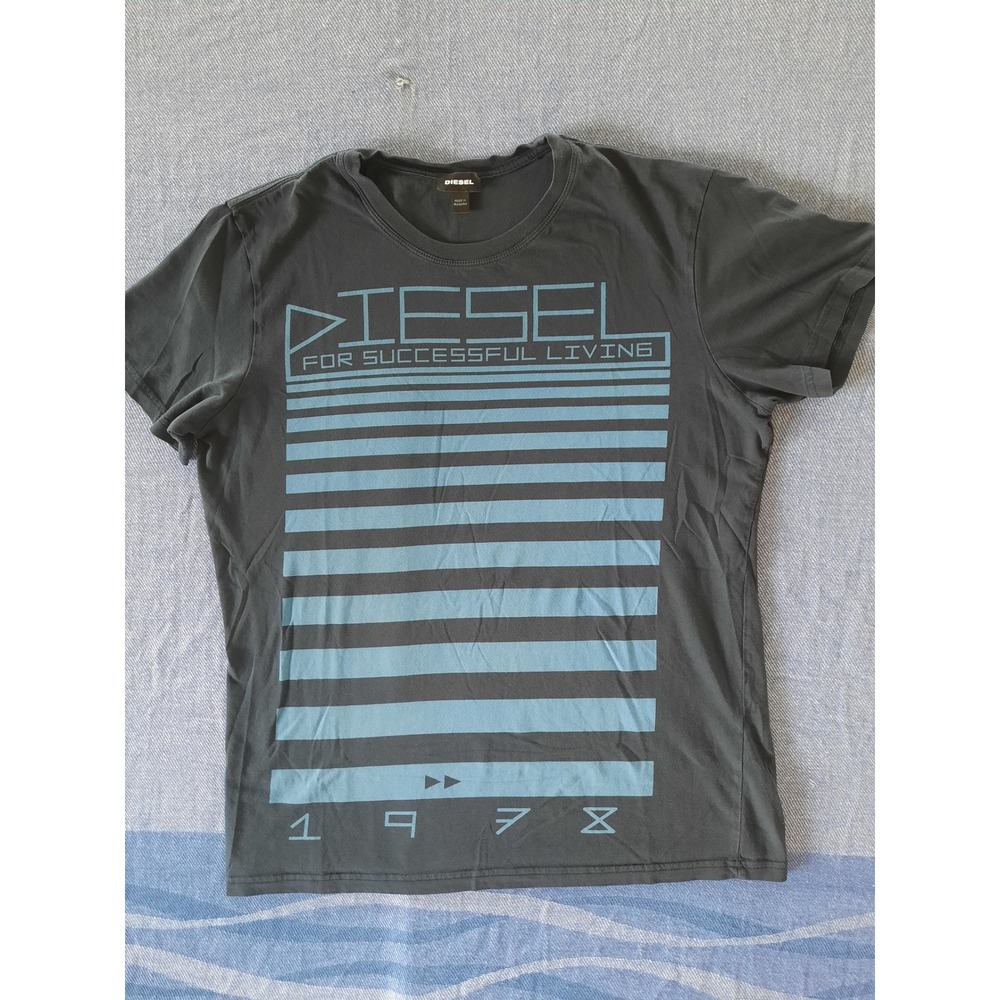 Diesel Mens Graphic T-Shirt Gray Blue For Successful Living 1978 Logo Large